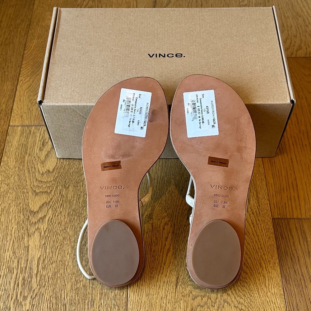 VINCE Lucile Leather Gold-Tone Toe-Ring Slingback Sandals (Birchsand) - Picture 14 of 16